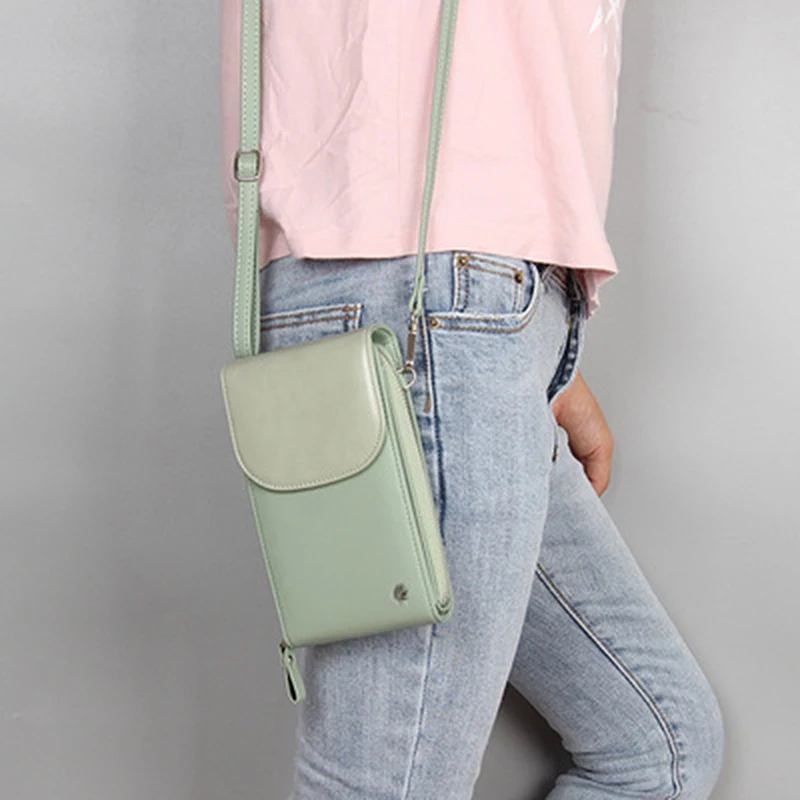 

2022 Women Wallet Solid Color Leather Shoulder Straps Shoulder Bag Mobile Phone Card Holders Wallet Handbag Pockets Girls