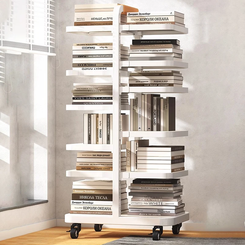 Элегантный скандинавский книжный шкаф на колесах вертикальный металлический