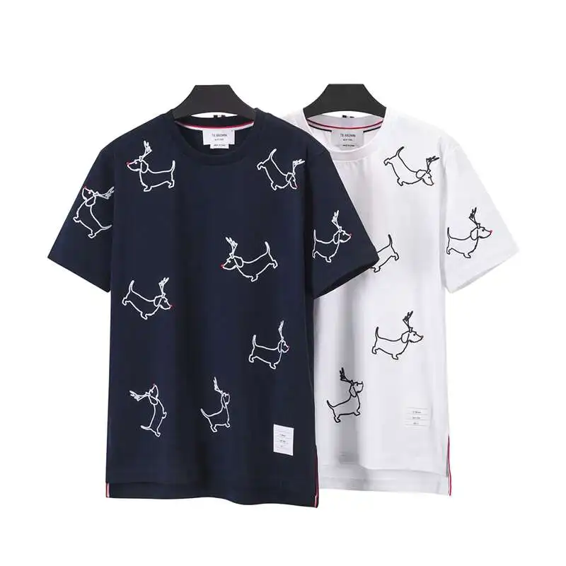 

TB BROWIN men's T-shirt brand summer round collar cotton embroidery Korean version of sweat absorption leisure short sleeves