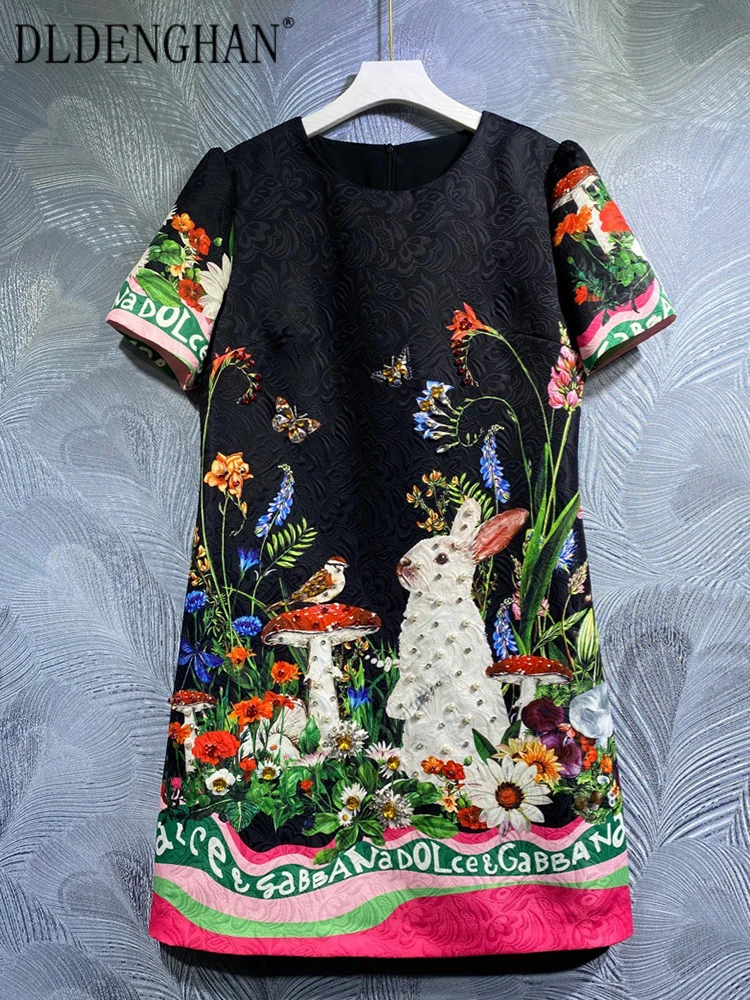 

Мини-платье DLDENGHAN женское с круглым вырезом, винтажное модное дизайнерское платье с коротким рукавом, украшенное бусинами и кристаллами, весна-лето