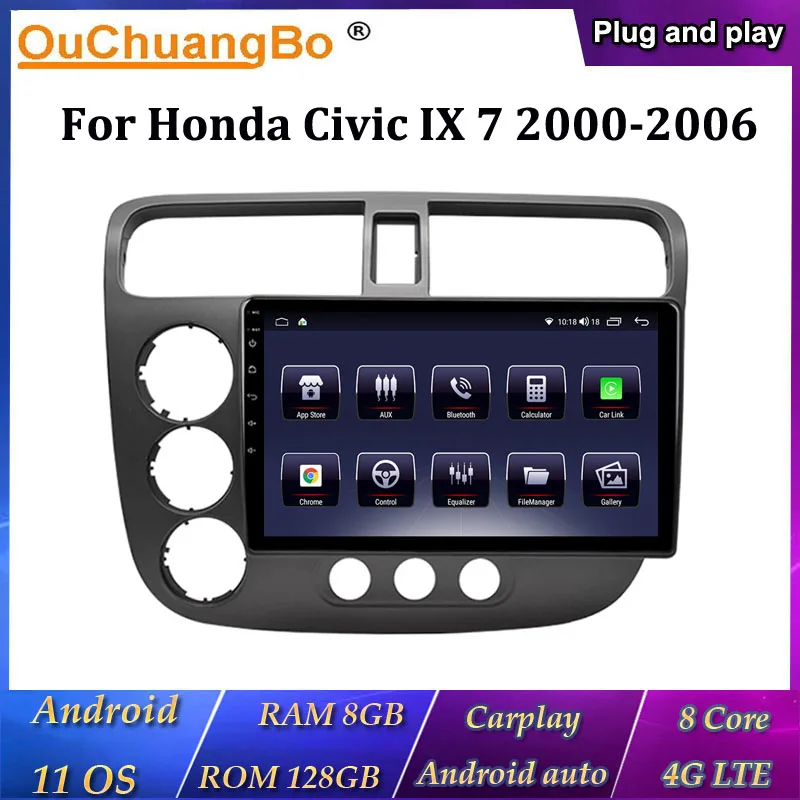 

Ouchuangbo 4G Car Radio Android 11 For Honda Civic IX 7 2000-2006 Head Unit With Wireless Carplay 8 Core 8GB 128GB DSP