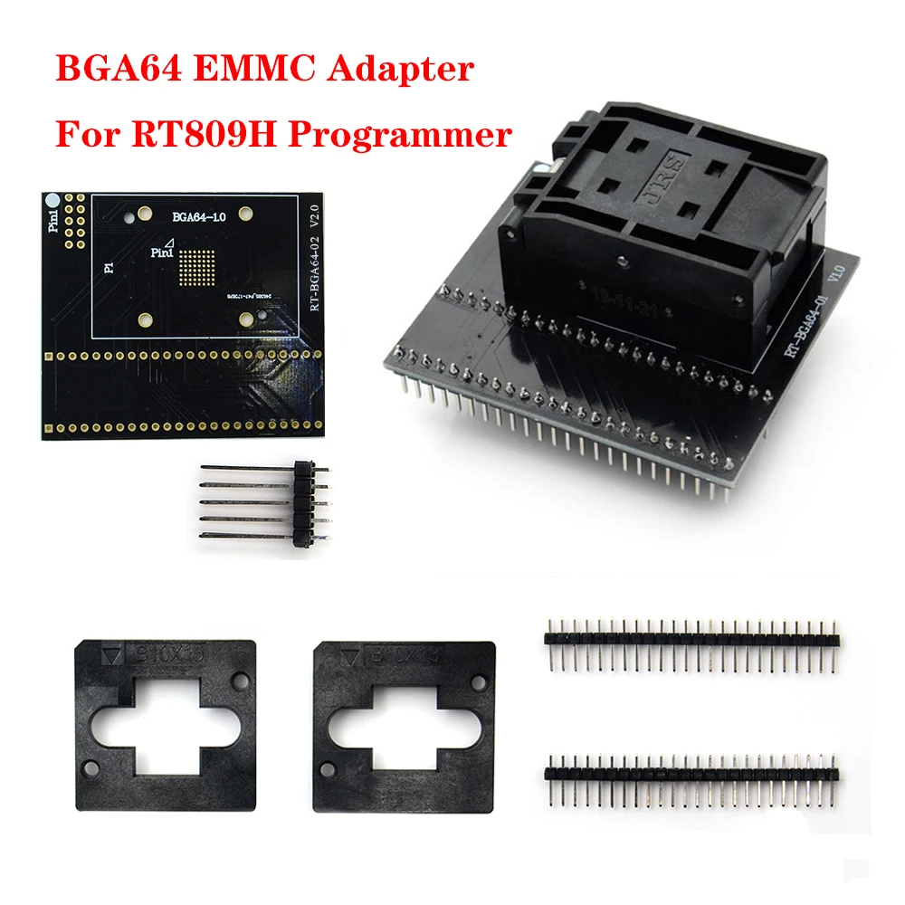 Original BGA64 EMMC Adapter For RT809H Programmer RT-BGA64-01 Socket with 4pcs Limiter Frame 11X13 10X15 10X13 9X9mm