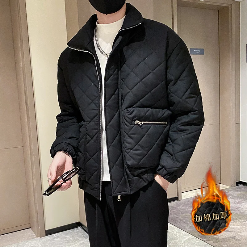 Winter Jacket Men Slim Warm Fashion Thickened Plaid Jacket Men Streetwear Korean Thick Short Coat Mens Parker Clothes M-2XL