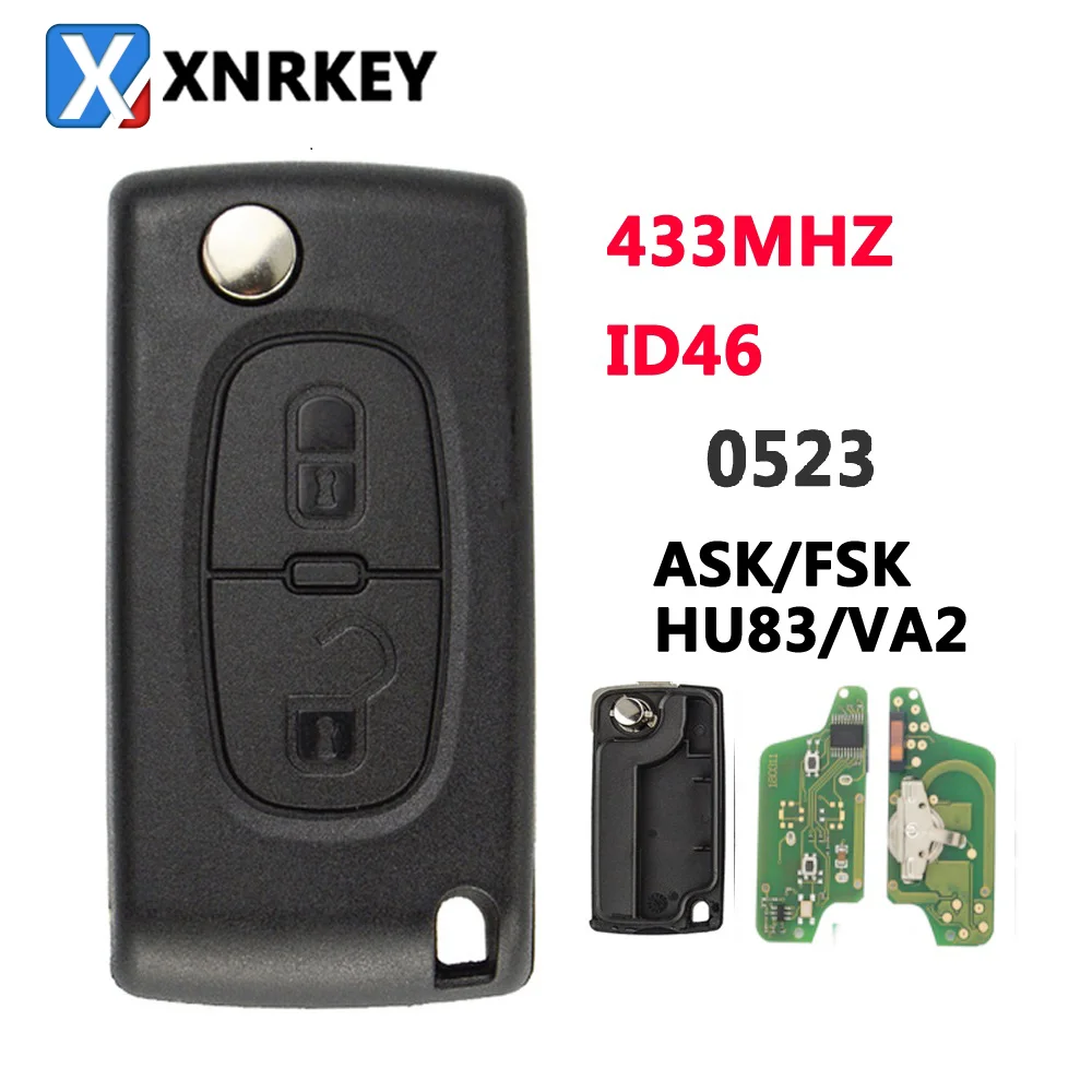 XNRKEY 2 Button Remote Control Flip Smart Car Key For Peugeot Citroen Blade HU83/VA2 0523 ASK/FSK Chip ID46 / PCF7941 Car Key
