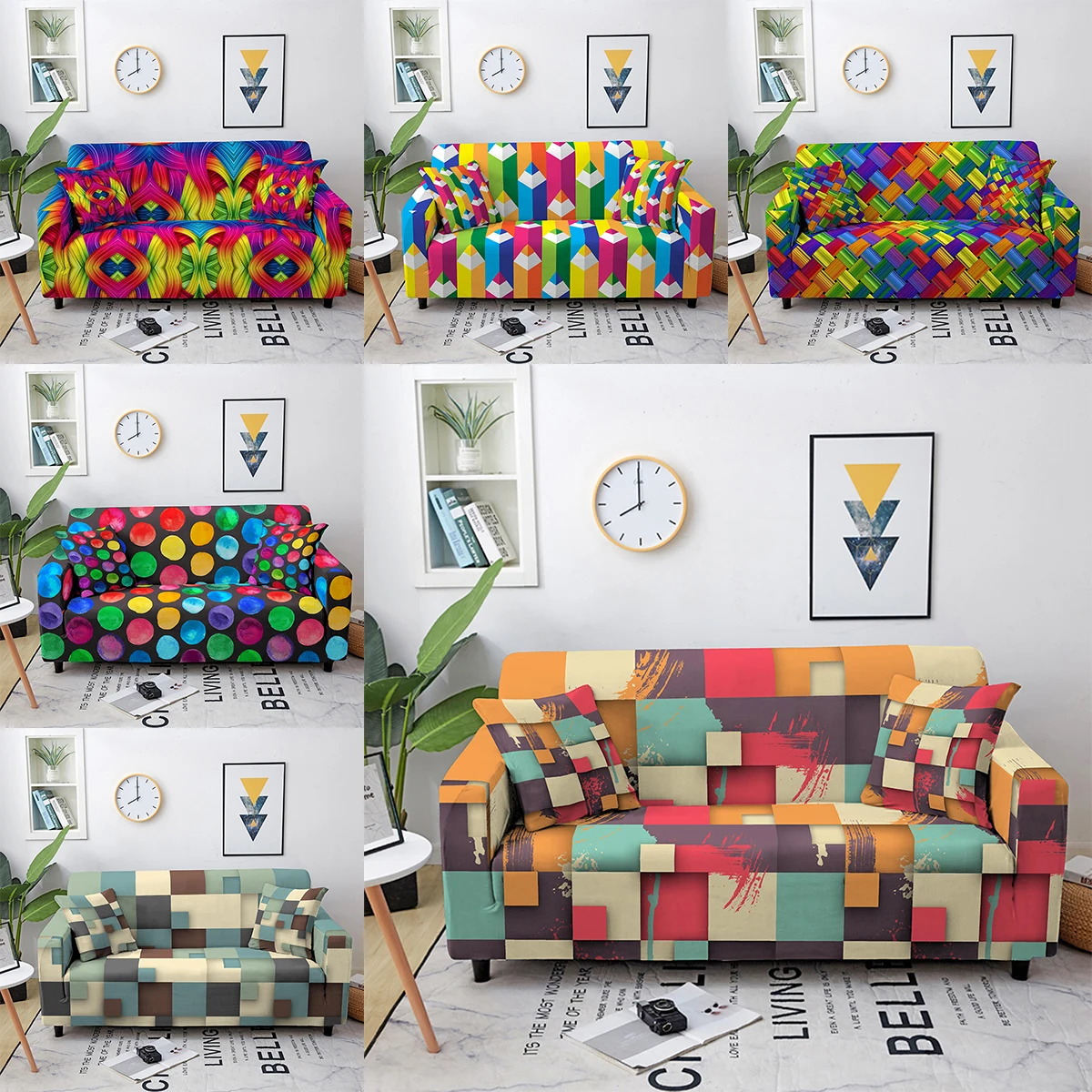 

3D Printed Sofa Cover Colorful Pattern Elastic All-inclusive Sectional Couch Cover Furniture Protector For Living Room