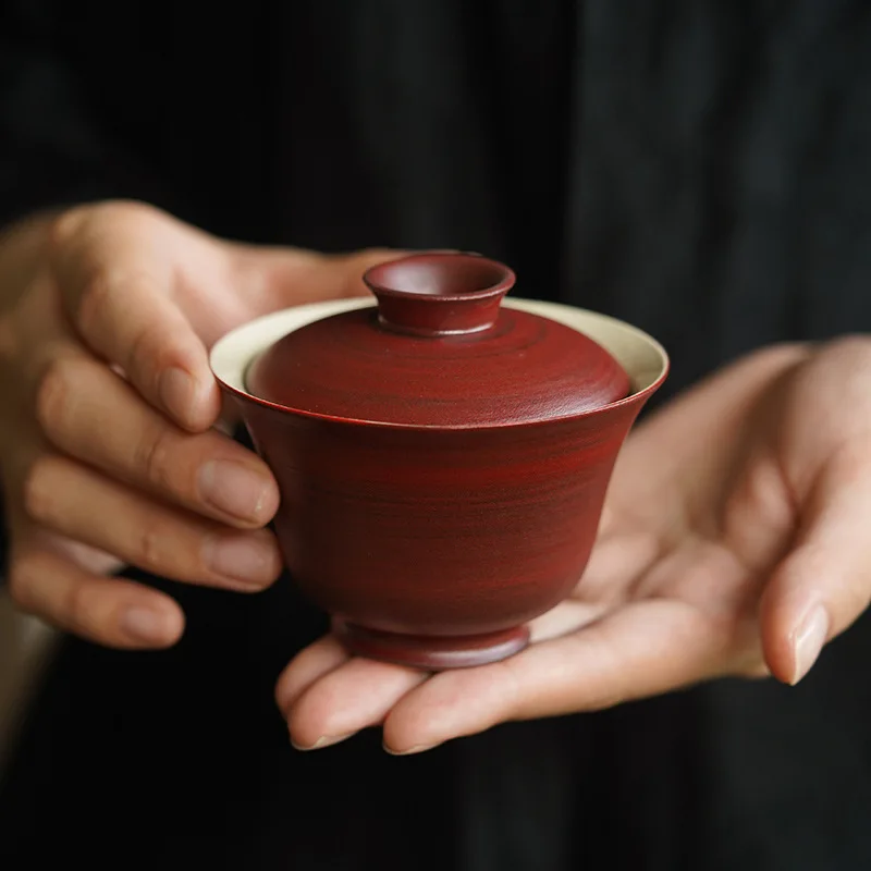 

Боярышник, чаша с красным порошком, японская винтажная чаша для чая из грубой керамики ручной работы, семейный набор для чая, чашка для чая