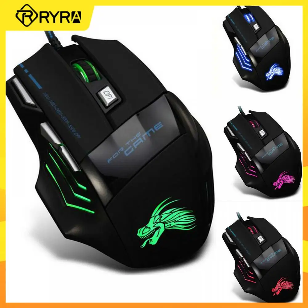

RYRA Регулируемая Проводная игровая мышь USB эргономичная 7 кнопок 5500 DPI светодиодная подсветка оптическая USB Проводная мышь для геймера высоко...