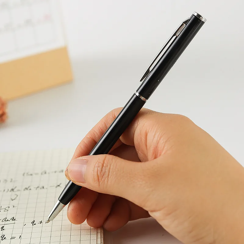 

1Pcs Metal Ballpoint Pen For School Office Stainless steel Material Rotating Stationery Supplies Pens