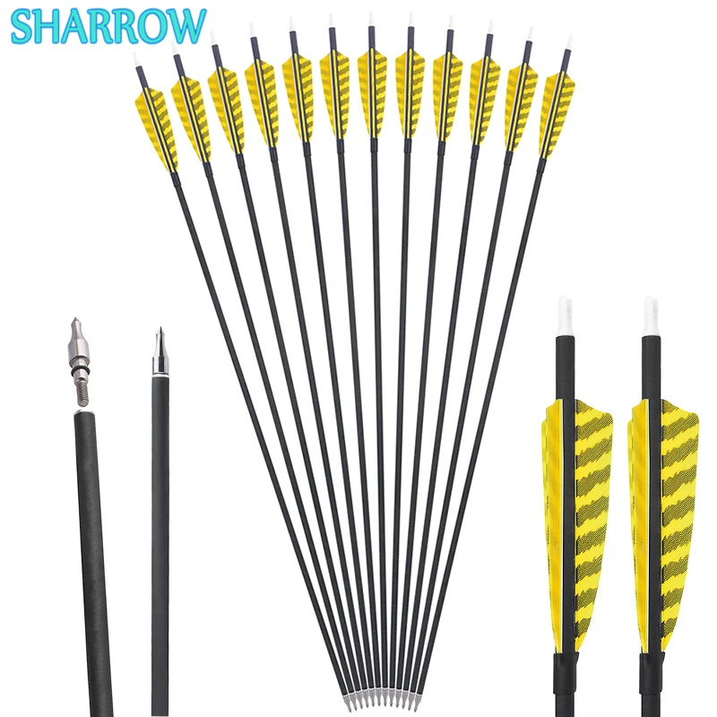 

6/12pcs Carbon Arrow Spine 500 with 4inch Natural Turkey Feathers ID 6.2mm Arrow Shaft for Archery Shooting Hunting Accessories