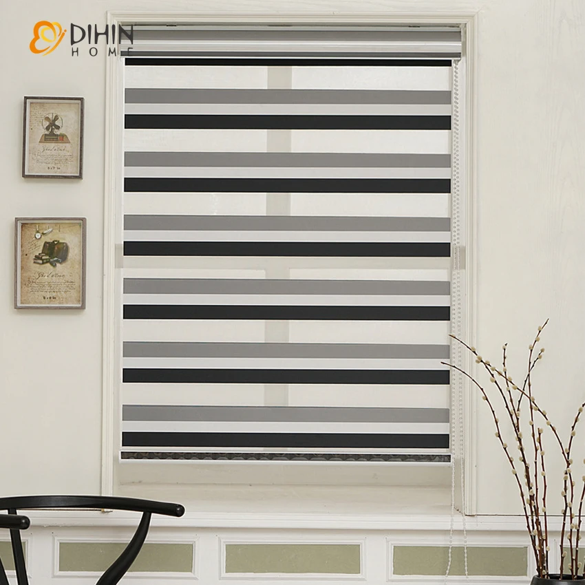 

Modern 3 Colors Striped Blackout Zebra Blinds Thickening Roller Shutter Double Layer Shade Cut to Sizes