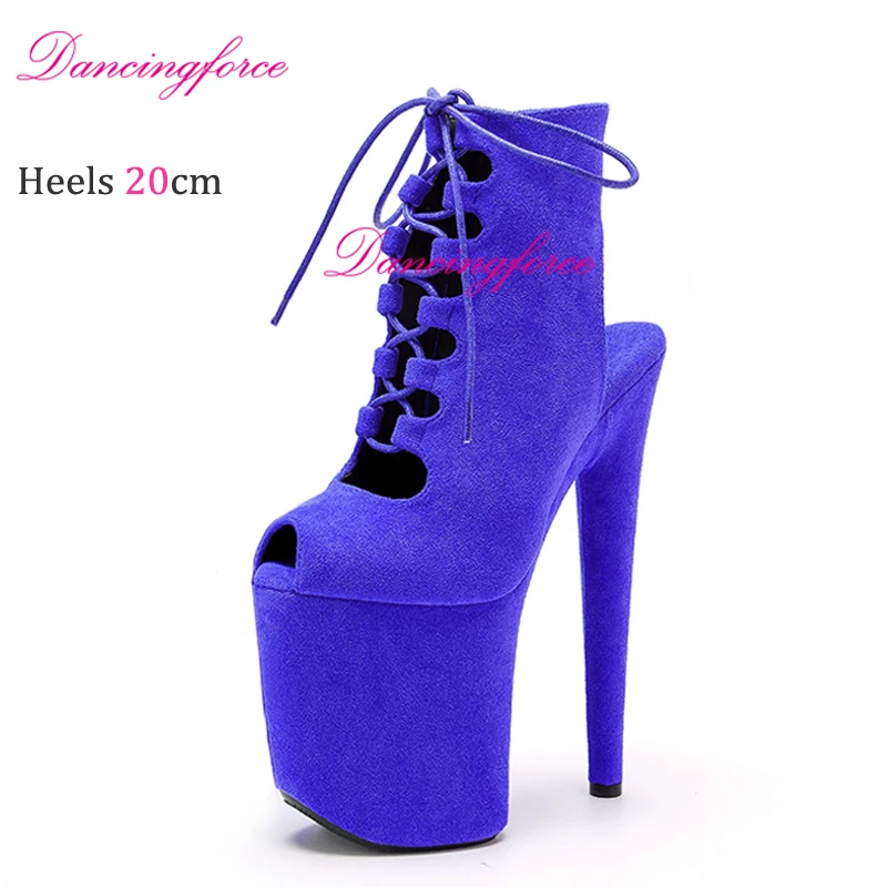 Женские замшевые ботинки короткие на платформе и каблуке 20 см/8 дюймов со