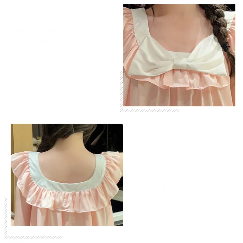 Silk Pajamas for Women Summer Thin Sexy Cool Sleeveless Ruffled Sling Home Service Suit Solid Color Sweet Simple Bow Sleepwear