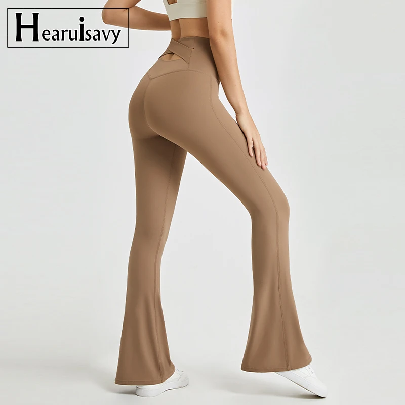 New Stretch Nude High Waist Yoga Leggings Buttock Lift Fitness Flared Pants Women's Gym Running Breathable Sports Leggings Tight