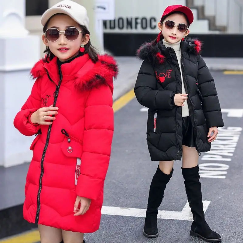 

Kids Clothing 2022 Autumn Winter Children's Coat For Girls Parkas Warm Thicken Hooded Fur Outerwear For Cotton Jacket 5-12 Years