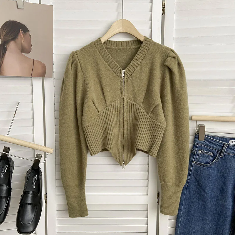 

Knitted Irregular Sweater Korean Style Women V-Neck Sweaters Chic Short Pullover Female Casual Ladies Slim Clothes Dropshipping