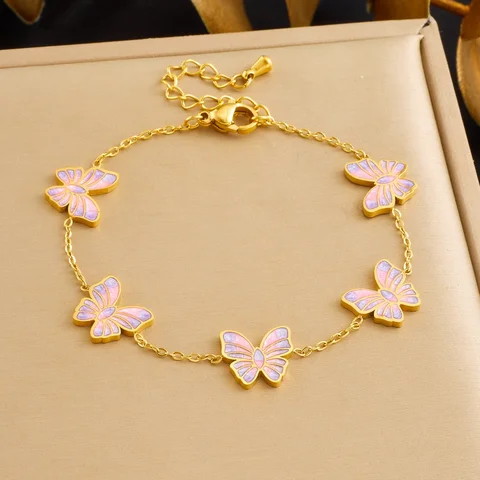 DIEYURO Розовый фиолетовый браслет-бабочка