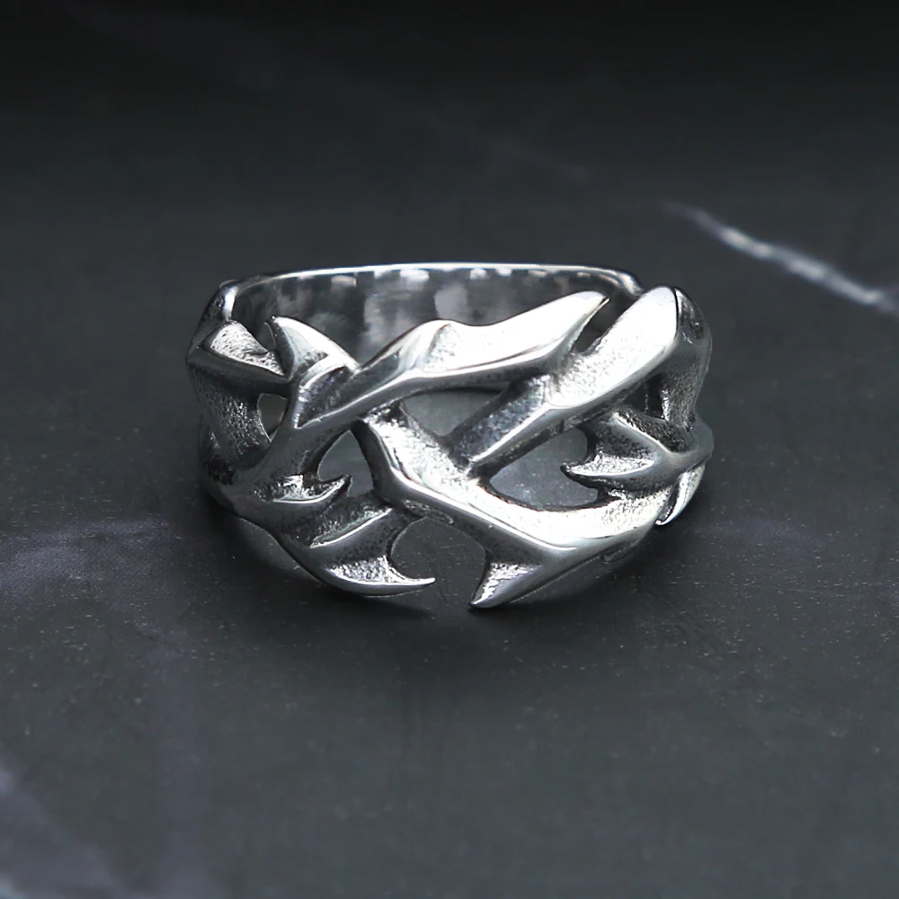 

Vintage Hollow Out Irregular Round Thorns Ring Punk Biker Rings For Women Men Stainless Steel Viking Jewelry Wedding Party Gifts