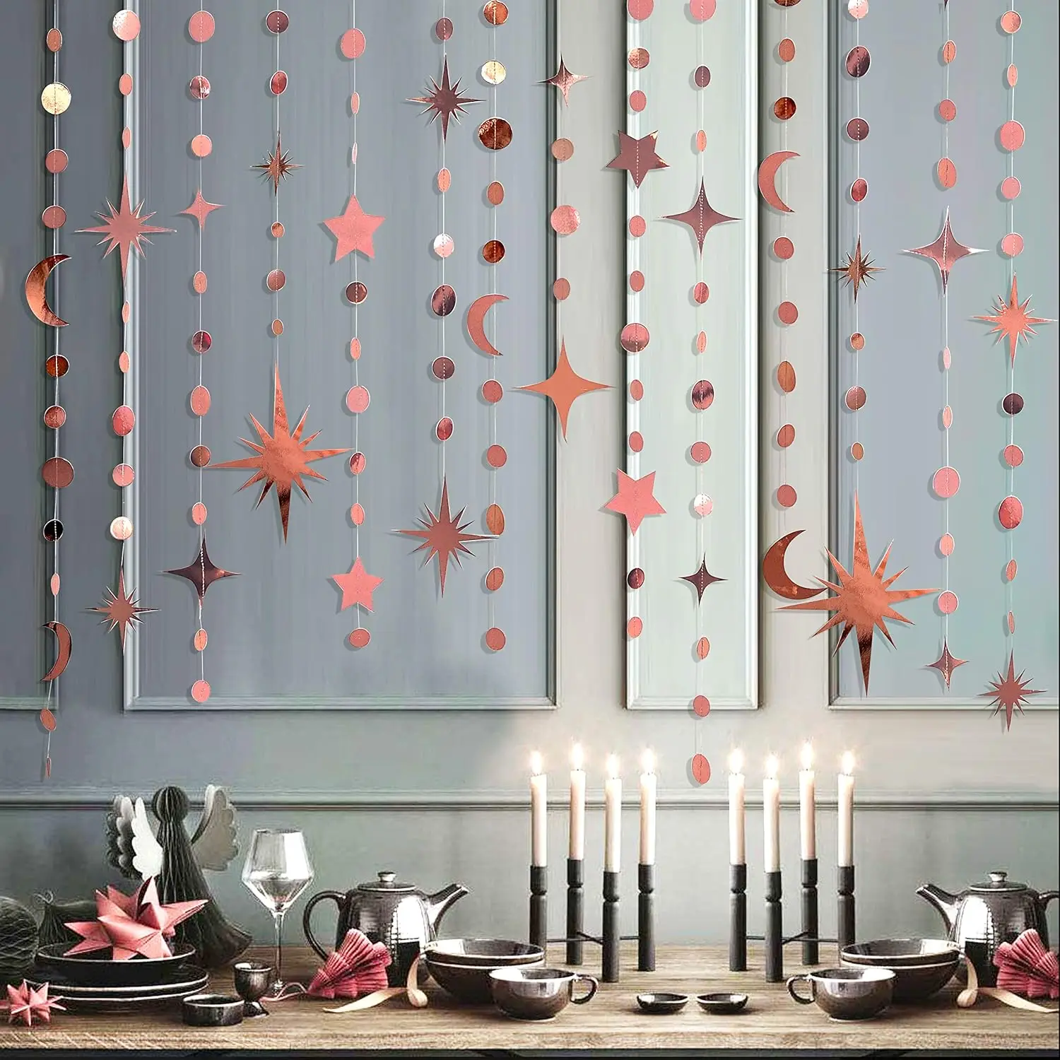 12 шт. розовое золото звезда луна круг гирлянда Рамадан Ид Мубарак вечерние