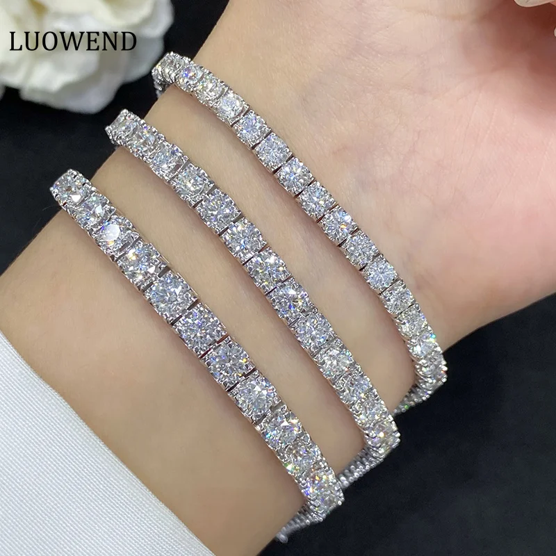 LUOWEND 100% 18K White Gold Bracelet Real Natural Diamond Bracelet Luxury Full DriIl Party Jewelry for Women High Wedding Party main product image