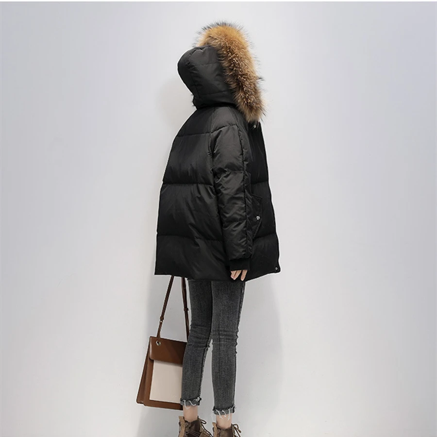 Winter Mid-length Hooded Cotton Padded Coat Women Warm Thick Parkas Snow Wear Overcoat Solid Loose Korean Windbreaker Jackets