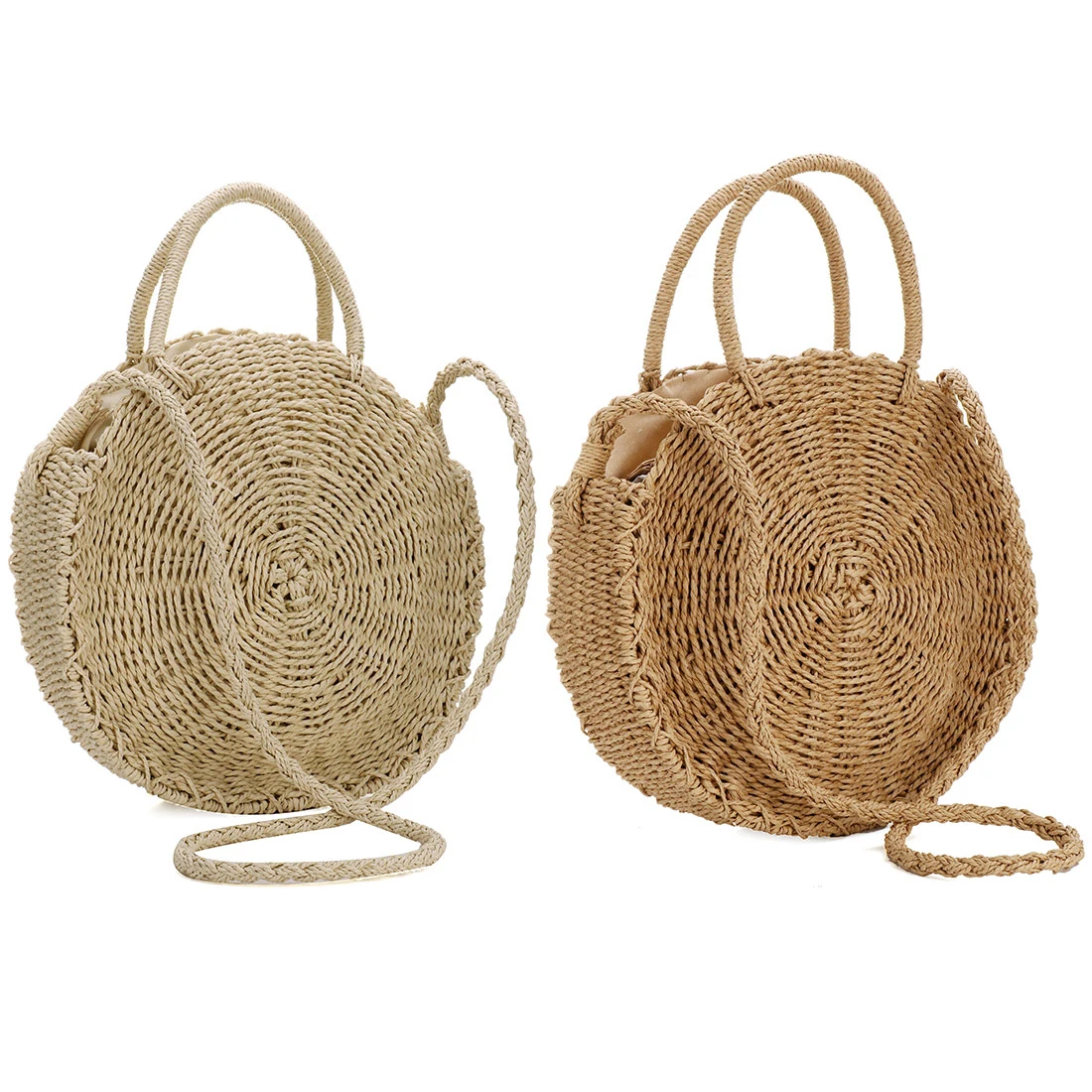 2021 Summer Round Straw Bags For Women Ladies Rattan Shoulder Bag Handmade Woven Beach Handbags Female Message Handbag Totes Bag