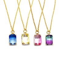classic rectangular crystal pendant necklace 10x16mm charm colored gradient glass fashion jewelry diy banquet ladies accessories