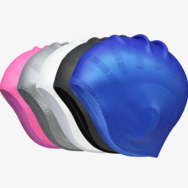 

Adults High Elastic Swimming Caps Men Women Waterproof Swimming Pool Cap Protect Ears Long Hair Large Silicone Diving Hat