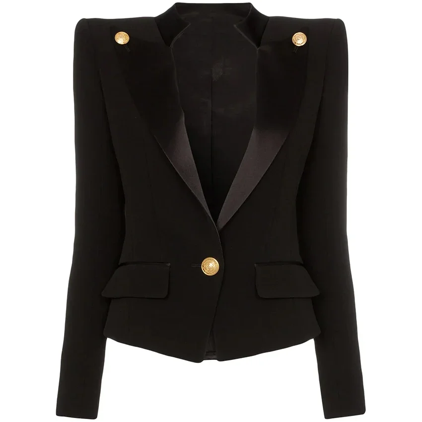 HIGH QUALITY Newest 2023 Designer Blazer Jacket Women's Single Button Satin Collar Blazer