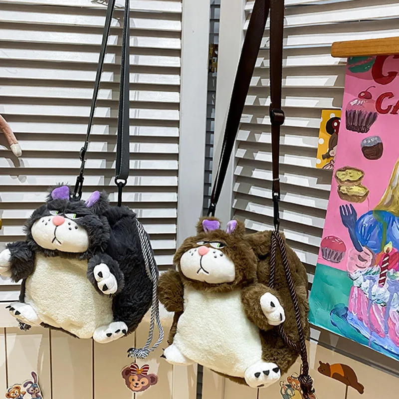 Lucifer Cat Women Plush Shoulder Bag Cartoon Anime Cinderella Portable Drawstring Shoulder Bag Plush Toy Diagonal Package Gift