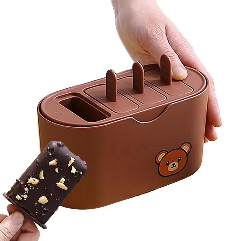 

4 Cavity Ice Cream Bar Mold Convenient Silicone Ice Cream Makers DIY Homemade Ice Sucker Mold With Lid Kitchen Accessories