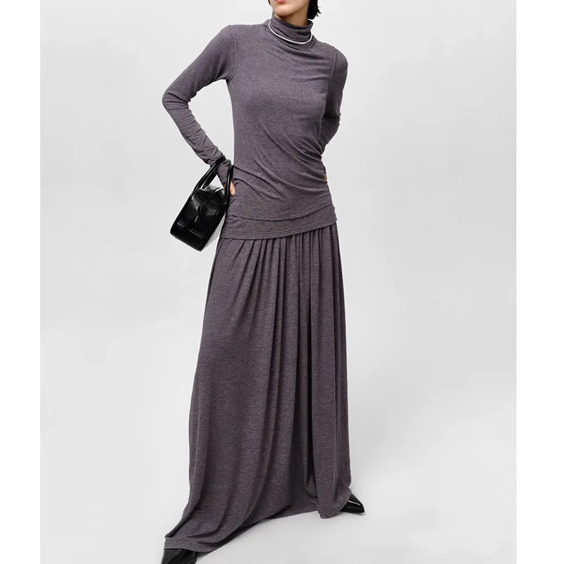 

23 Minimalist Style Fashion Knitted 2 Piece Sets Women French Elegant Long Sleeve O Neck Elastic Pullover Lazy Comfortable Skirt