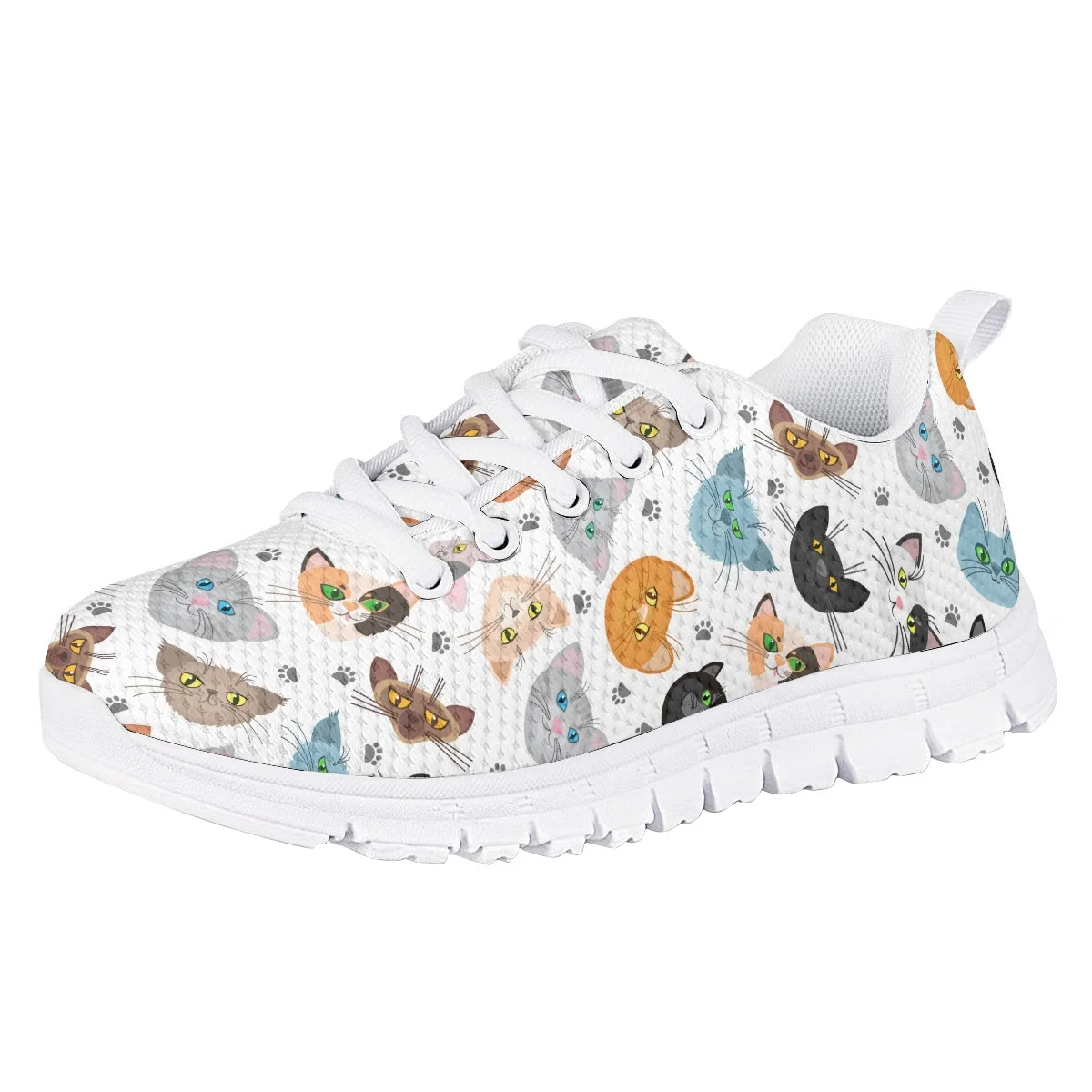 

Детские кроссовки с рисунком кота, дышащие, спортивная обувь на плоской подошве, для девочек и мальчиков, весна-осень
