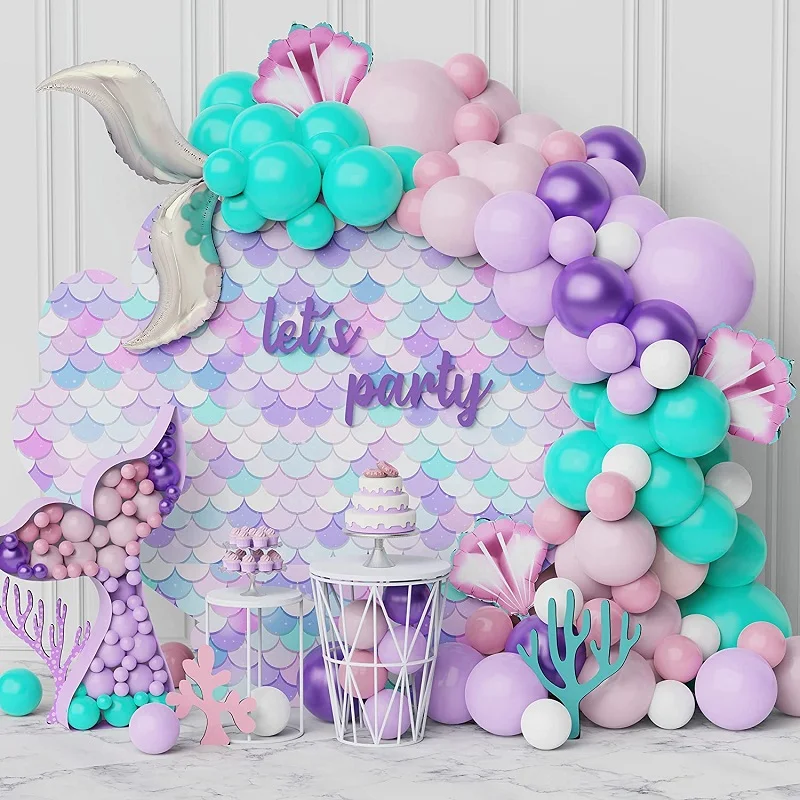 

119 Pieces Mermaid Themed Balloon Garland Arches Set Pink Purple Blue Latex Balloons Bridal Shower Girls Birthday Party Decorati