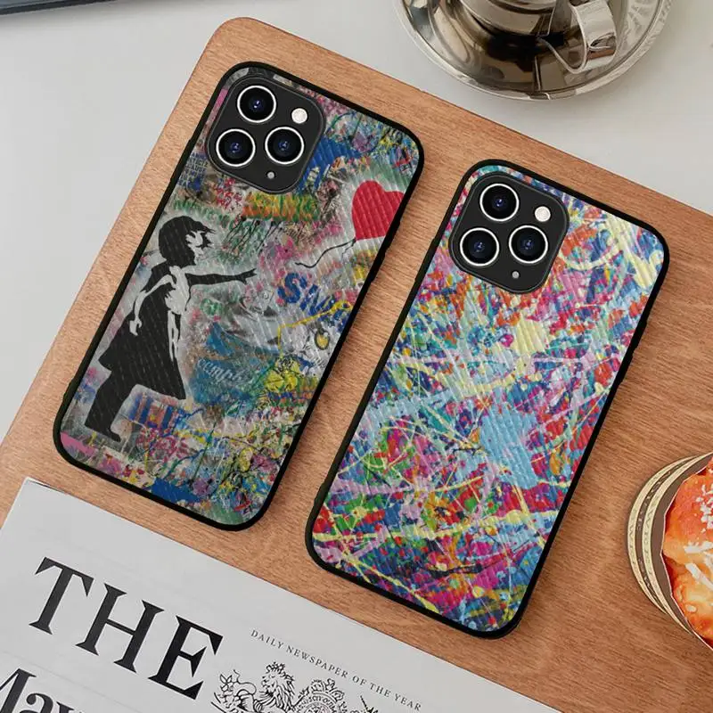 

FHNBLJ Street Art Phone Case Hard Leather Case for iPhone 11 12 13 Mini Pro Max 8 7 Plus SE 2020 X XR XS Coque