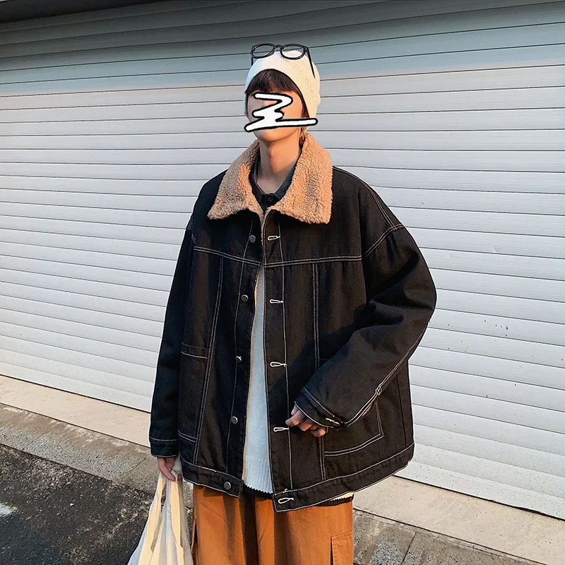 Осенне-зимнее джинсовое пальто из овечьей шкуры Мужская Флисовая и тяжелая