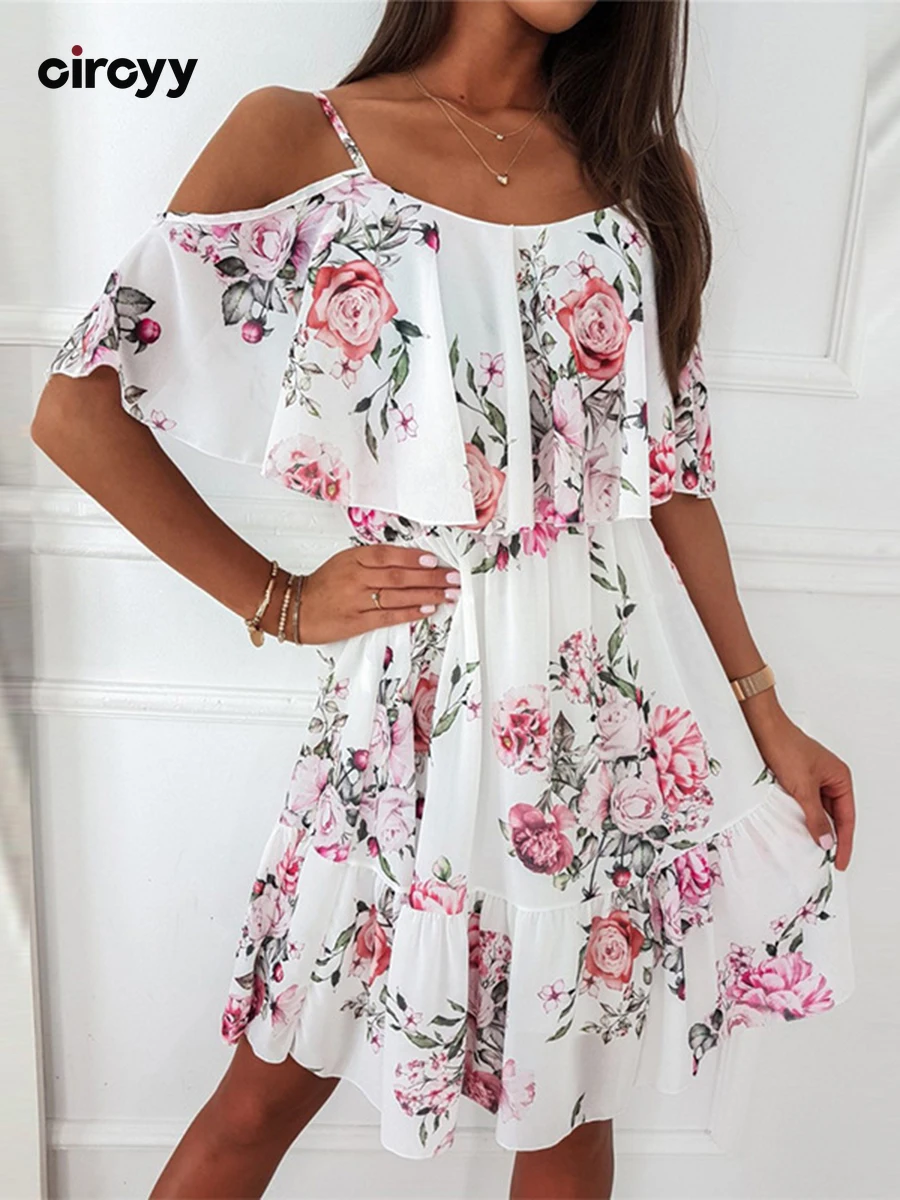 Платье с цветочным принтом Circyy на тонких бретельках летняя мода открытыми
