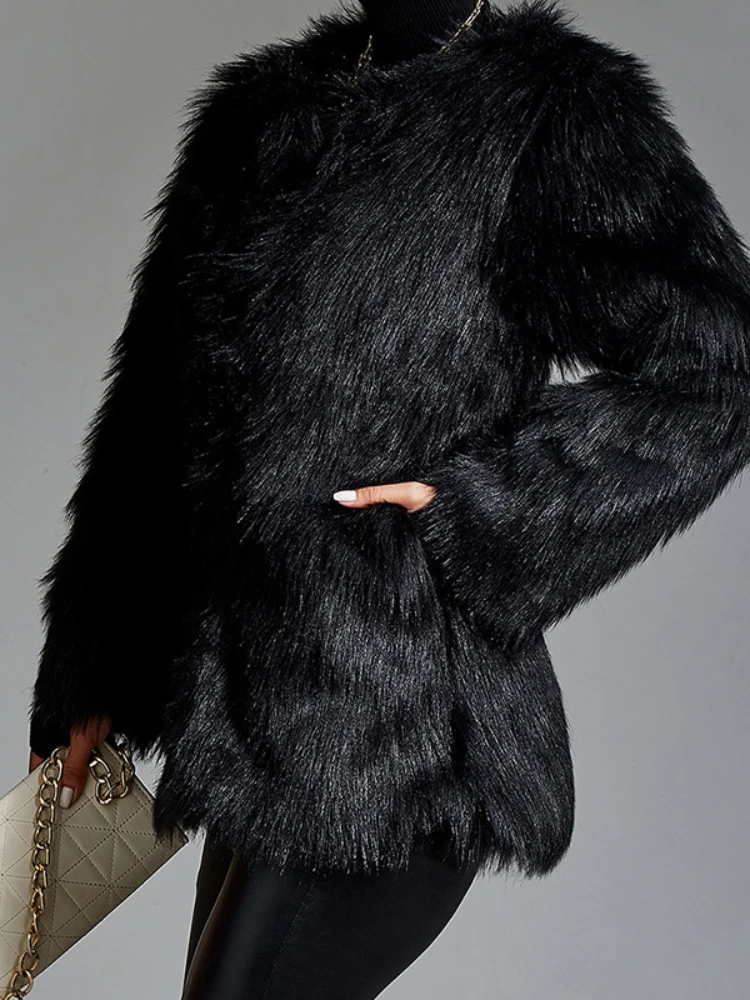 Winter Fashion Fluffy Faux Fur Coats Women 2022 New Casual high street Faux Fur Tops Jackets Elegant Ladies Black Outwear
