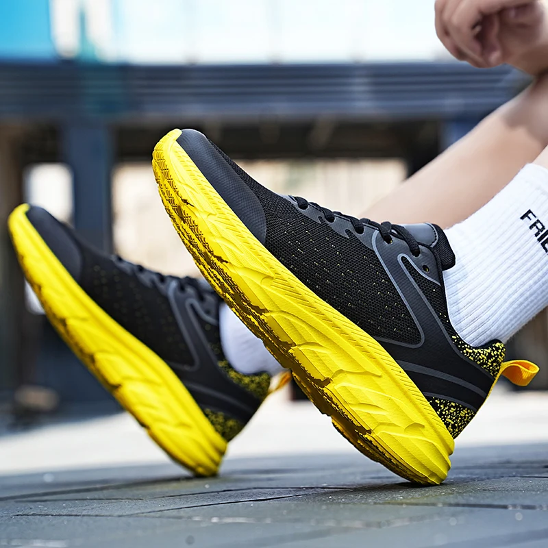 Big Size 39-48 Breathable Knit Lace-up Men's Running Shoes Summer Exercise Sneakers Men Comfortable Non-slip Men's Jogging Shoes