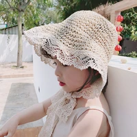 childrens straw hat princess summer sunscreen lace straw foldable cute baby boy beach sun proof bucket hat
