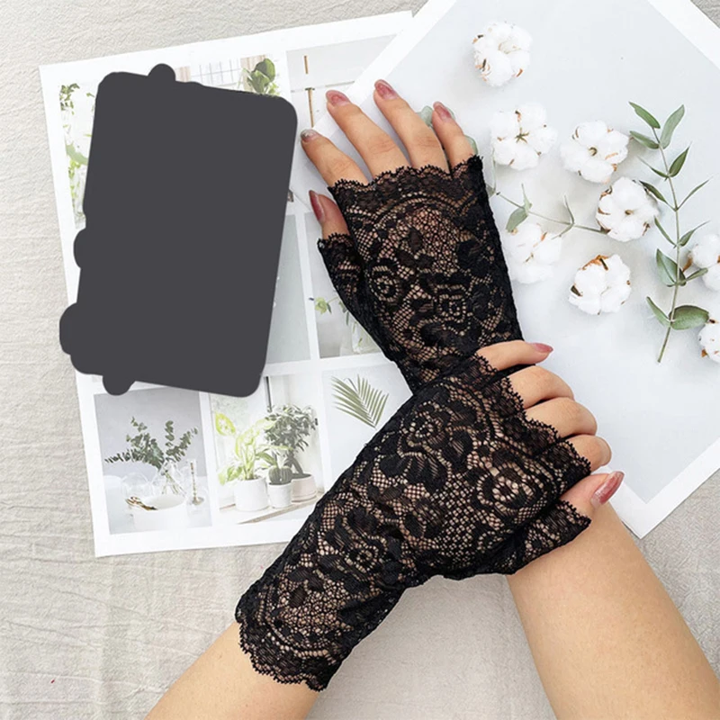 

Women Dance Sexy Lace Flower Mitten Gloves Ladies Half Finger Fishnet Gloves Long Fingerless Summer Thin Outdoor Anti-UV Gloves