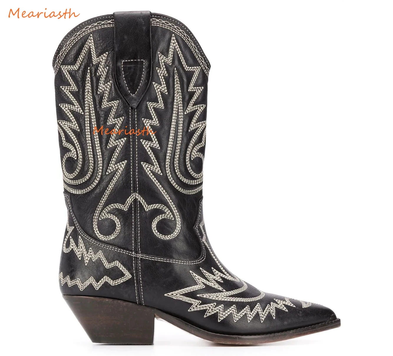 

Suede Leather embroidery Square Heels Short Boots Women Pointed Toe Slip-on Western Cowboy Boots Woman Designer Embroider Booti