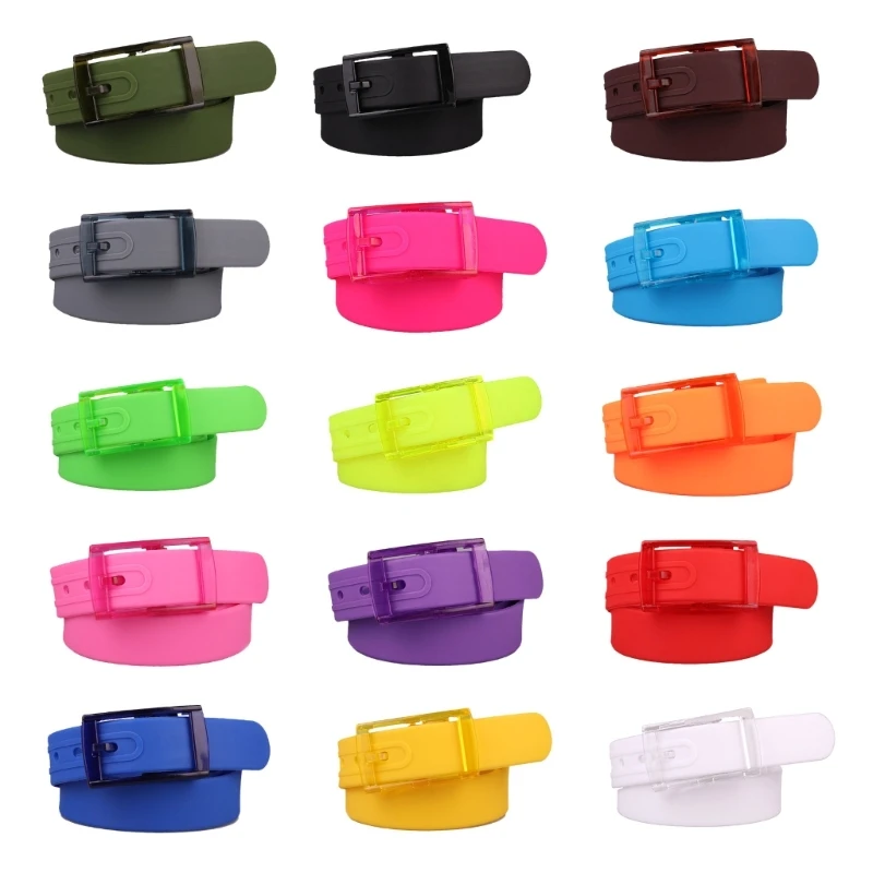 

652F Trendy Matte Silicone Belt All-match Waist Belt with Adjustable Rectangle Buckle