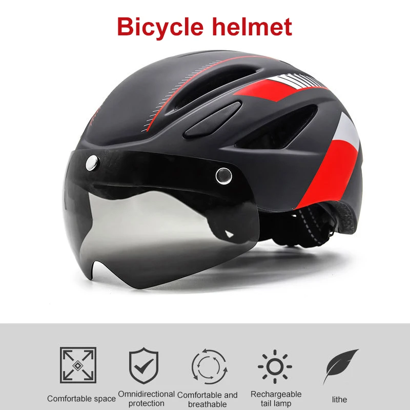 

EASTINEAR Bicycle Helmet With Taillight One-piece Mountain Road Bicycle Magnetic Windscreen Helmets Bump Caps Cycling Equipment