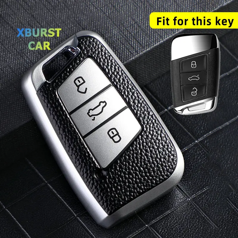 

Leather TPU Shell Car Remote Key Case Cover Smart Keyless For VW Volkswagen Passat B8 Magotan For Skoda Kodiaq Superb A7