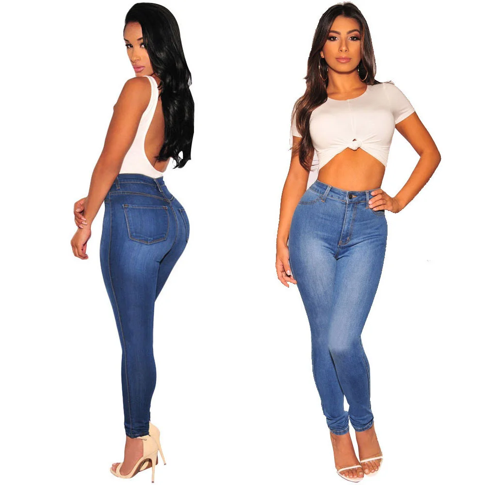Home 19 Calças de Brim para Mulheres de Cintura Alta Quadris Apertados Pequenos Lápis Denim Rua Primavera Outono Retro Calças Jeans Lavado Pés