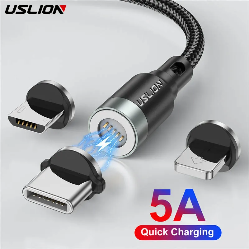 USLION 5-A Type-C Магнитный кабель Micro USB для быстрой зарядки и передачи данных iPhone Xiaomi
