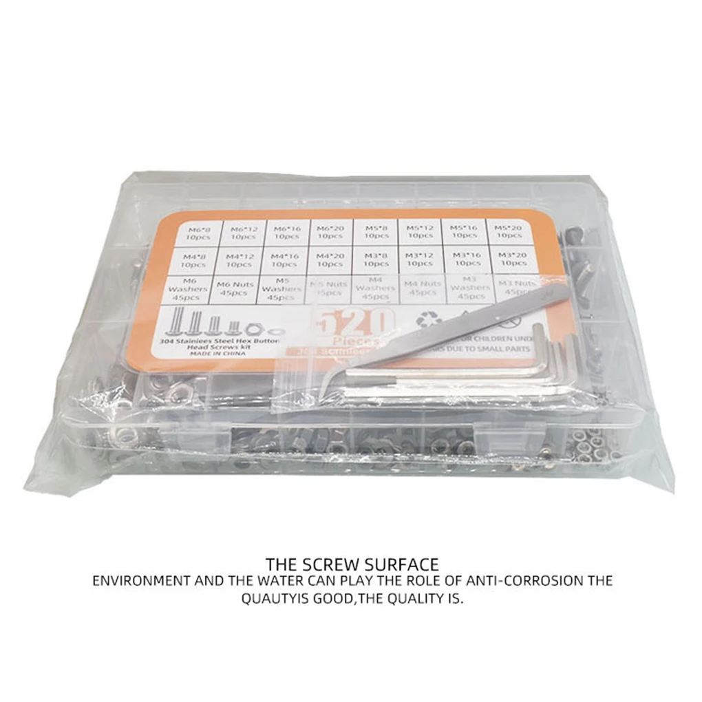 

520 Pieces Box Hexagon Screw Screws Fastener Maintenance Metalworking