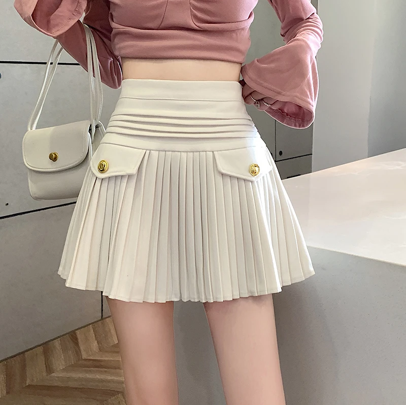 Трапециевидные черные шерстяные плиссированные юбки женские облегающие дикие