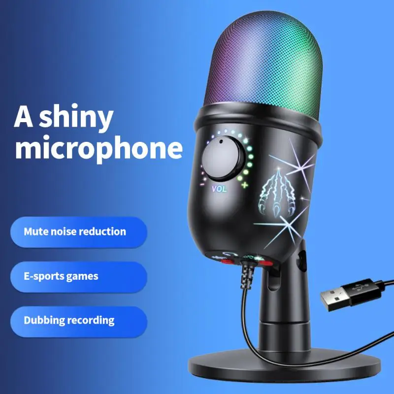 

Luminescent Denoise Condenser Microphone Recordable Noise Reduction Give Out Light Rgb Microphone Usb Microphone