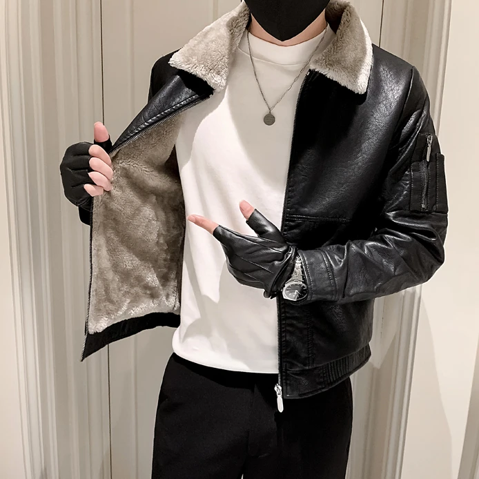 Winter Leather Jackets Men Plus Velvet Faux Fur Motorcycle Biker Jacket Casual Business PU Coat  Streetwear Social Men Clothing